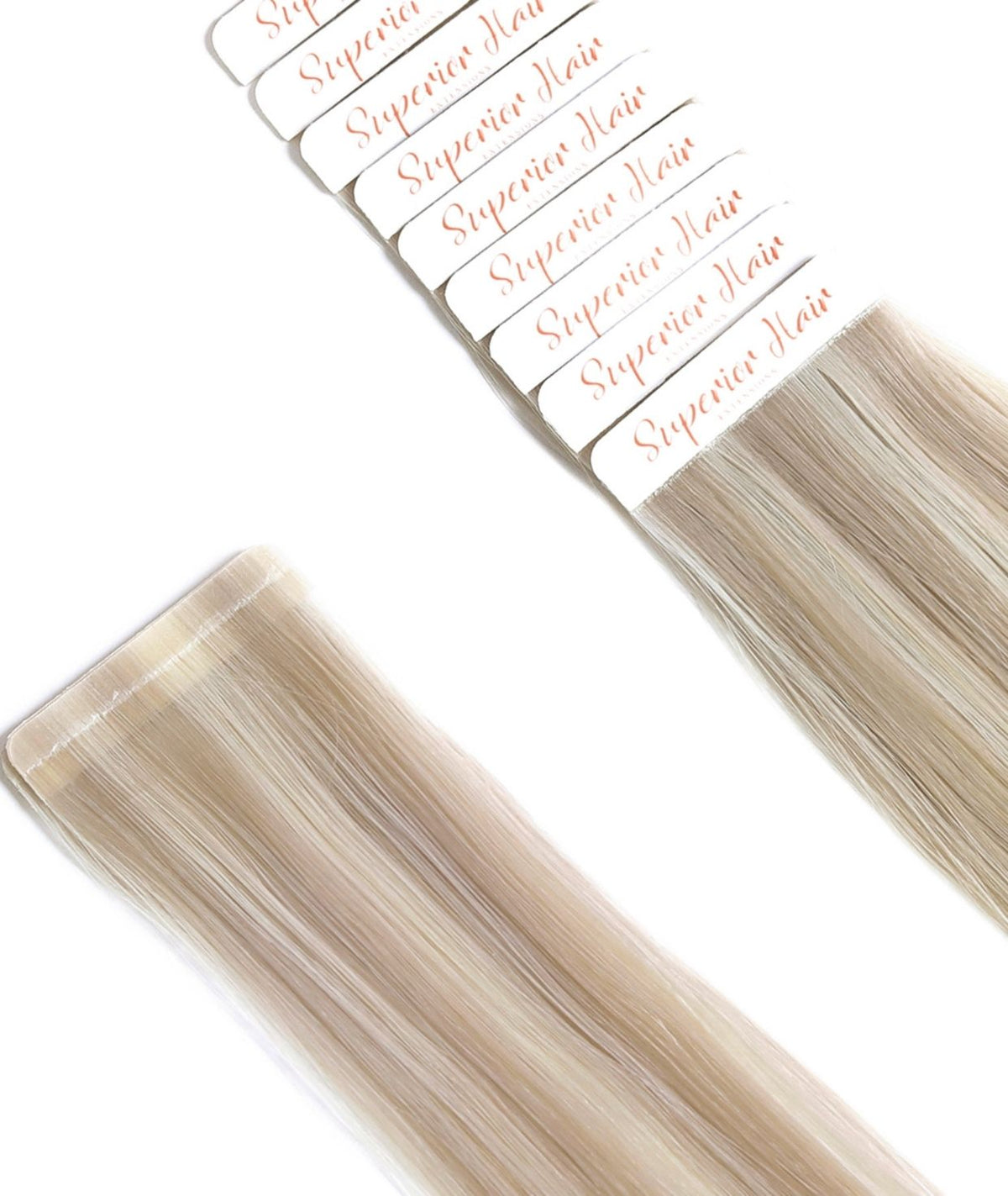 #18/60 Pearl Ash Blonde Highlights Ultra Seamless Tape In Hair Extensions