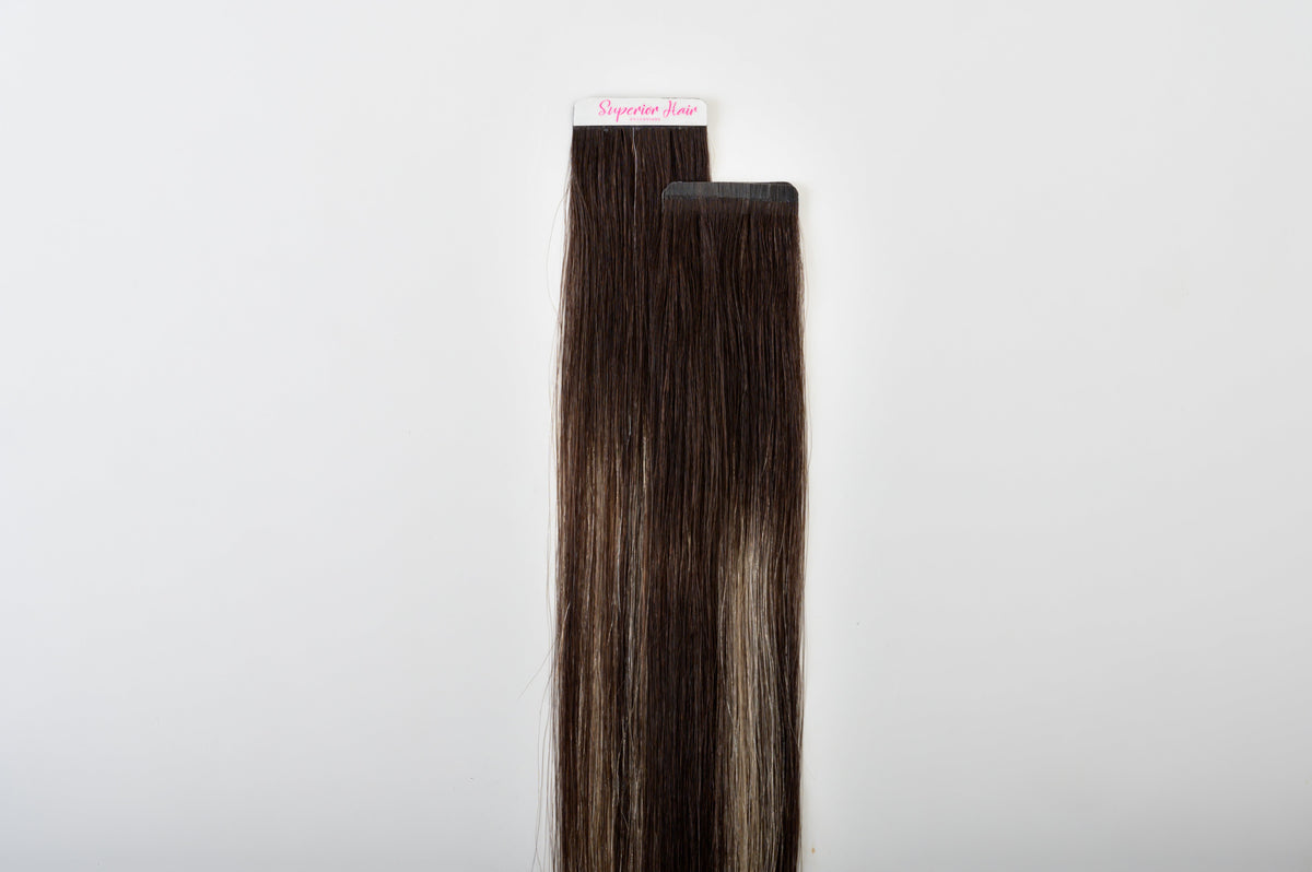#Dark Ash Brown Balayage Ultra Seamless Tape In Extensions