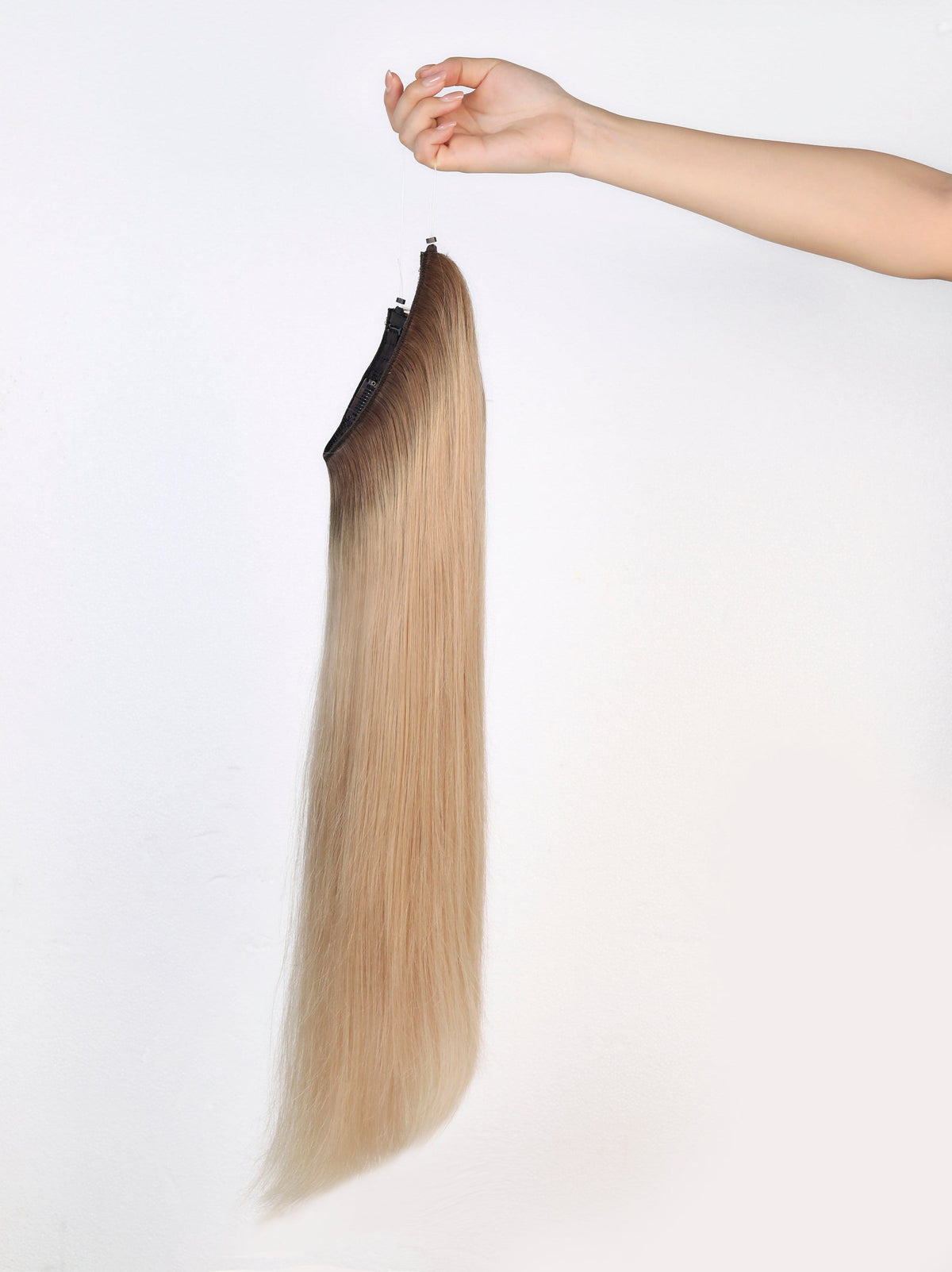 #Rooted Champagne Chestnut Halo Hair Extensions