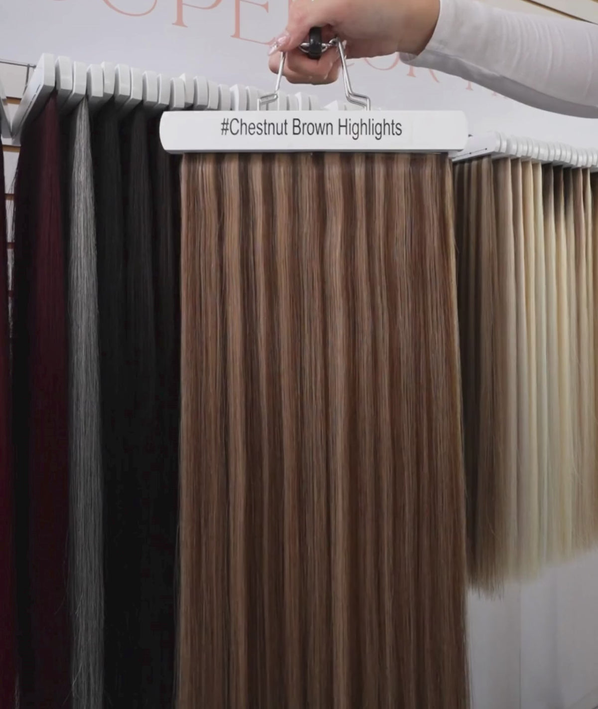 Load video: #Chestnut Brown Highlights Classic Halo Hair Extensions