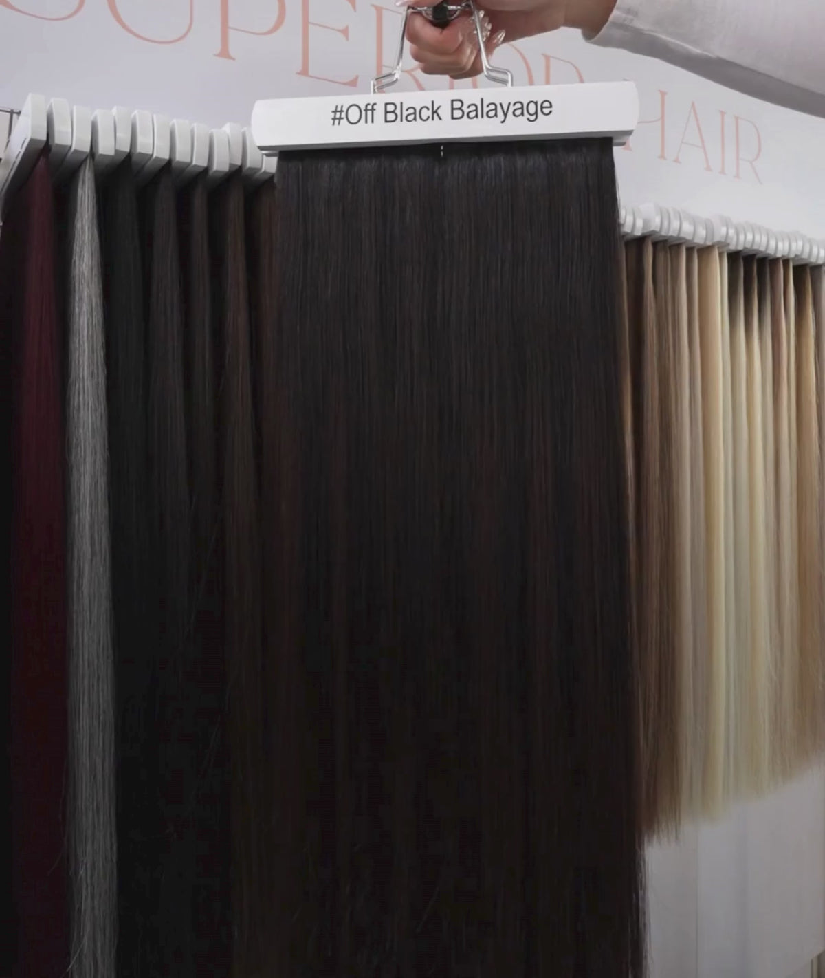 Load video: #Off Black Balayage Classic Halo Hair Extensions