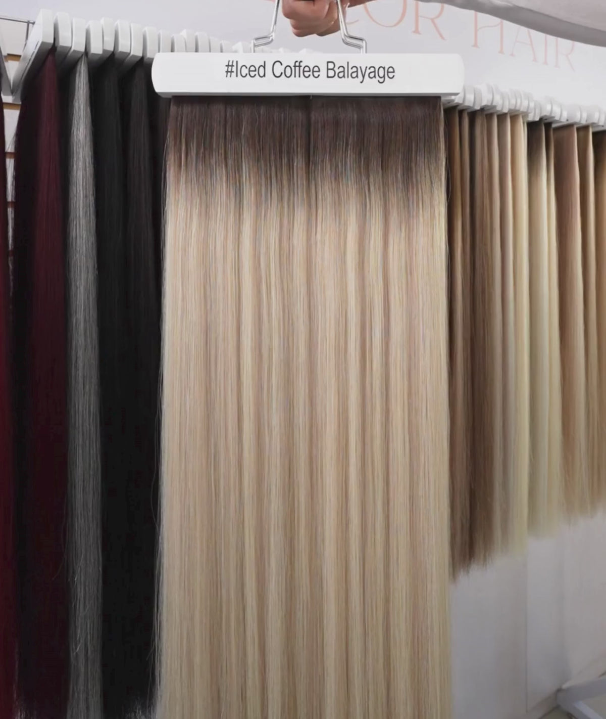 Load video: #Iced Coffee Balayage Classic Halo Hair Extensions