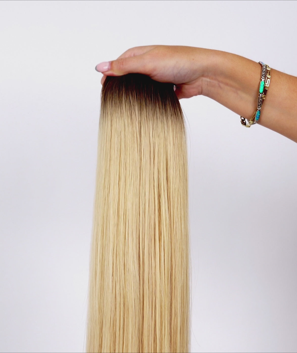 Load video: #Rooted Hollywood Blonde Genius Butterfly Weft Hair Extensions