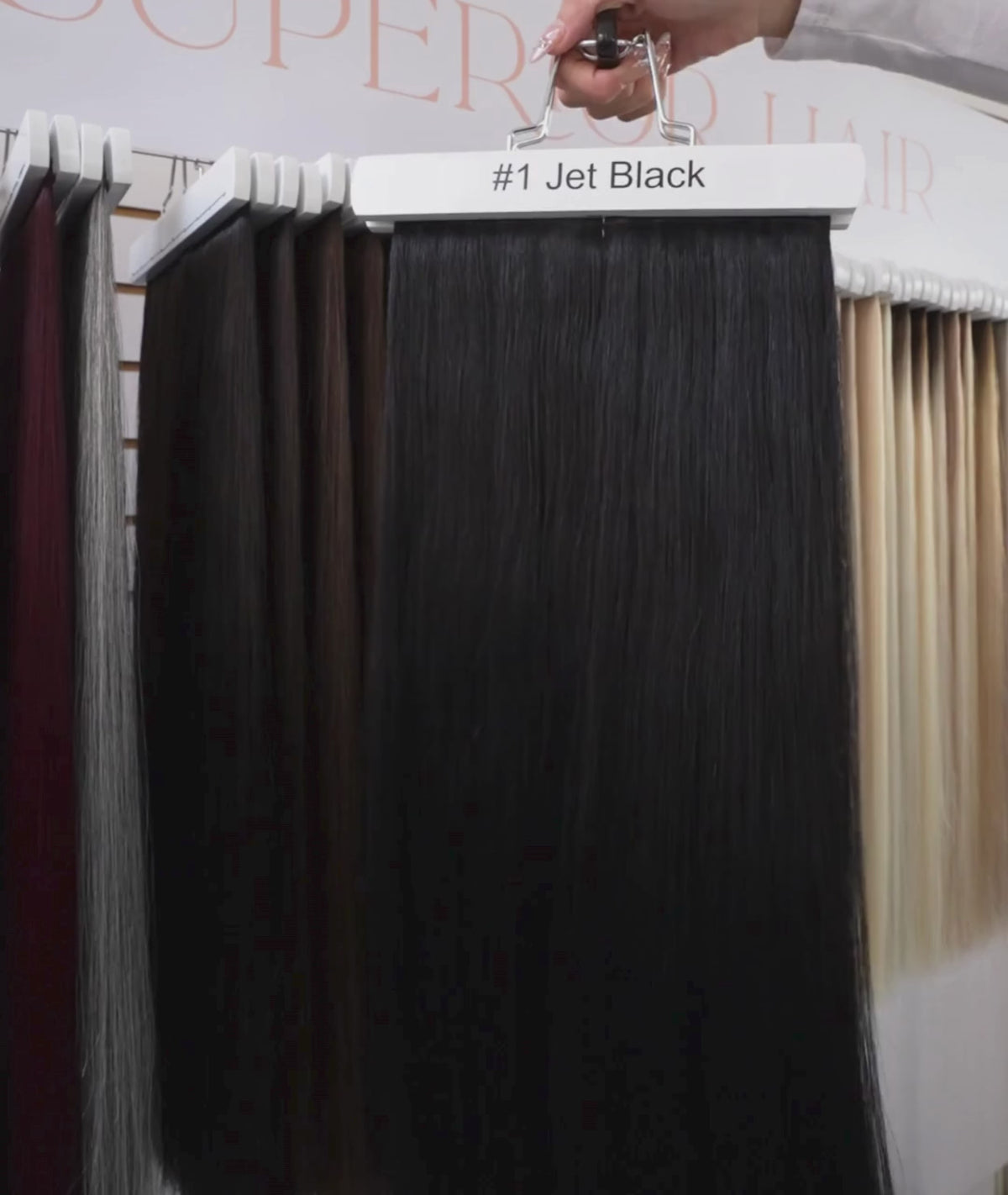 Load video: #1 Jet Black Classic Halo Hair Extensions